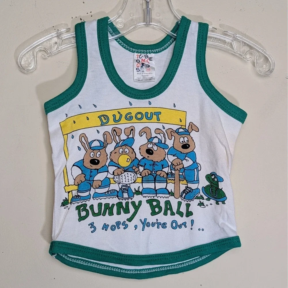 Vintage Bunny Ball Baseball‎ Tumble Togs Sports 80s Tank Top Infant 18 Months